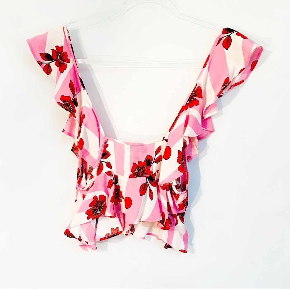 TOPSHOP CROP TOP pink red floral size 8 - Picture 6 of 7